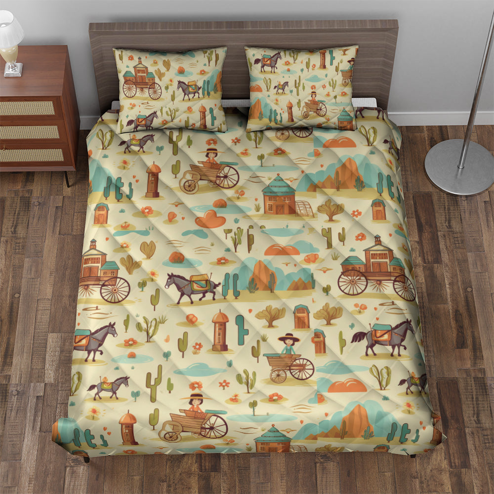 Quilted Bedding Set | Bright Colorful Vibrant Bedspreads | Mexican Rodeo Village Comforters with matching Pillowcase