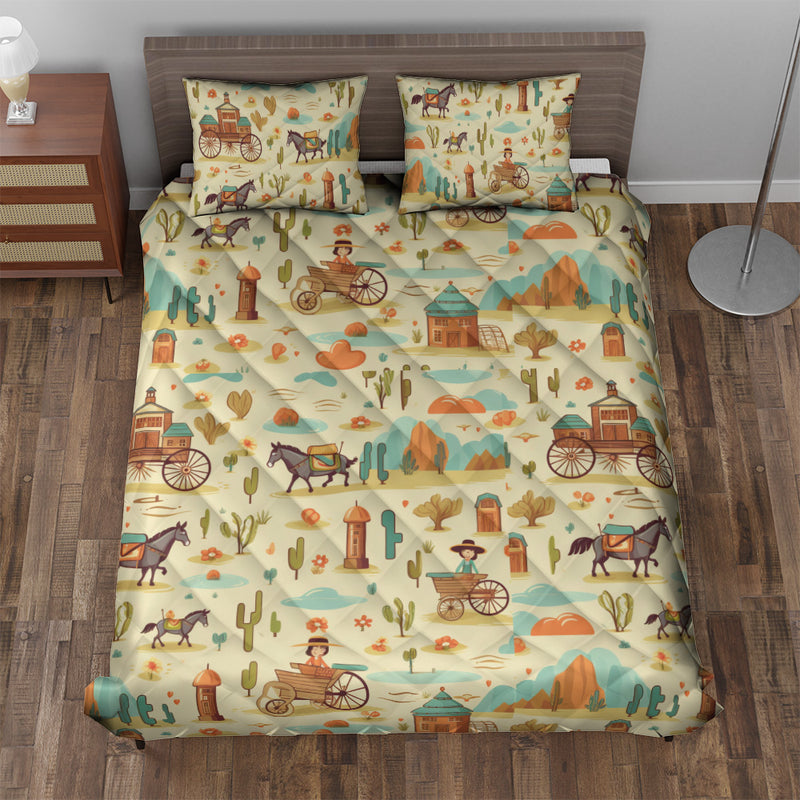 Quilted Bedding Set | Bright Colorful Vibrant Bedspreads | Mexican Rodeo Village Comforters with matching Pillowcase