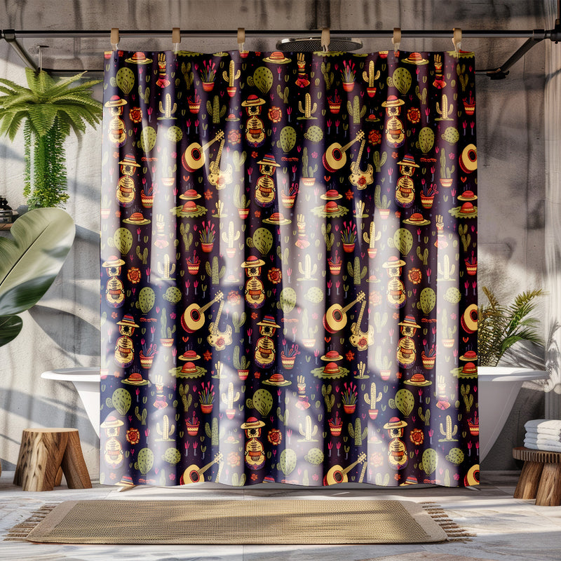 Mexican Fiesta Day of the Dead Shower Curtain |Lightweight 100% Polyester, Water and Mildew Resistant, Multiple sizes with Hooks