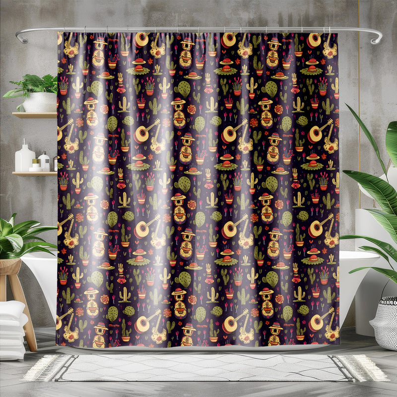 Mexican Fiesta Day of the Dead Shower Curtain |Lightweight 100% Polyester, Water and Mildew Resistant, Multiple sizes with Hooks