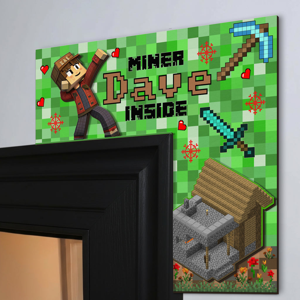 PERSONALIZED Wooden Door Corner | CUSTOM Door Topper Name Plate for KIDS | Single/Double Layer | 10” & 15” Sizes | Gaming Miners