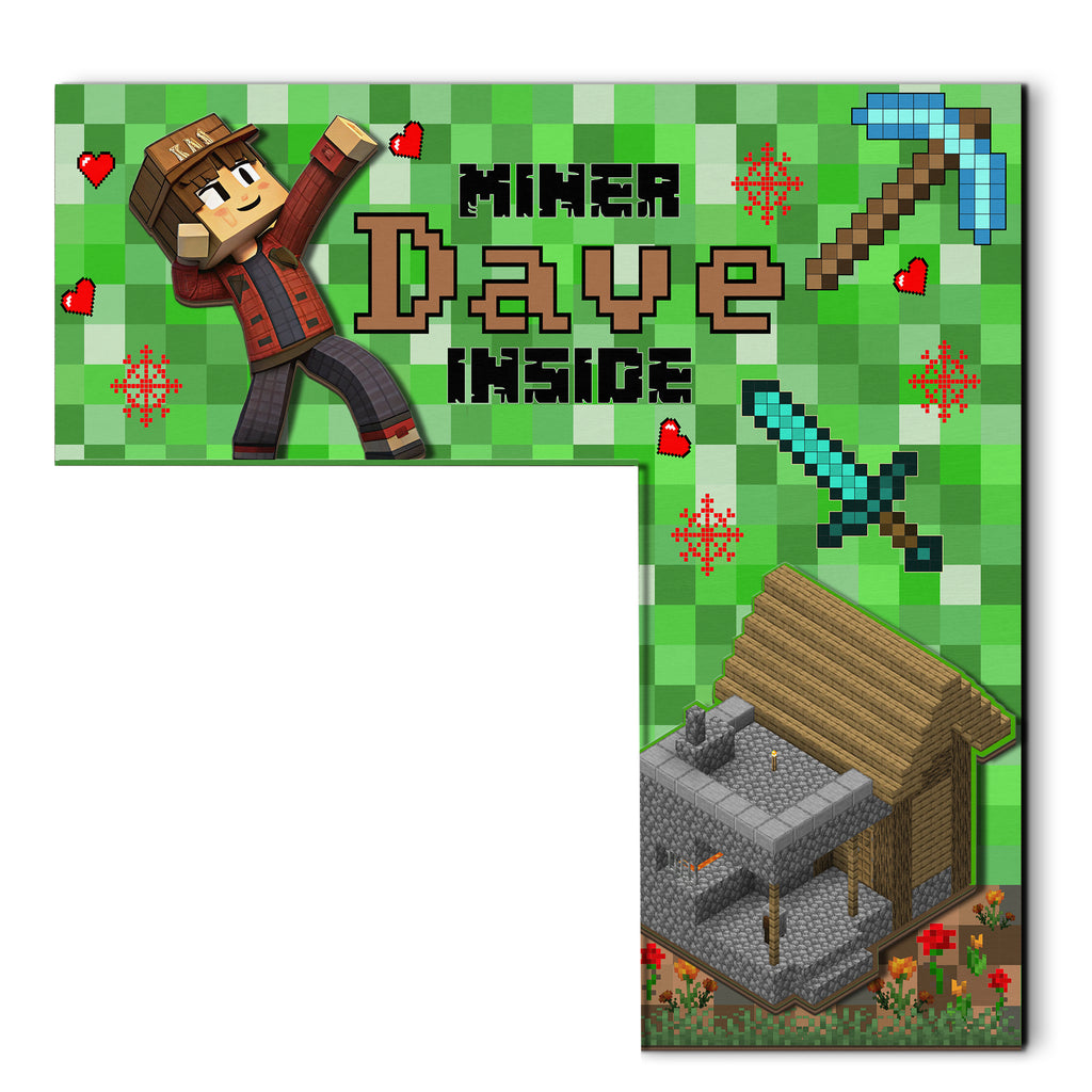 PERSONALIZED Wooden Door Corner | CUSTOM Door Topper Name Plate for KIDS | Single/Double Layer | 10” & 15” Sizes | Gaming Miners