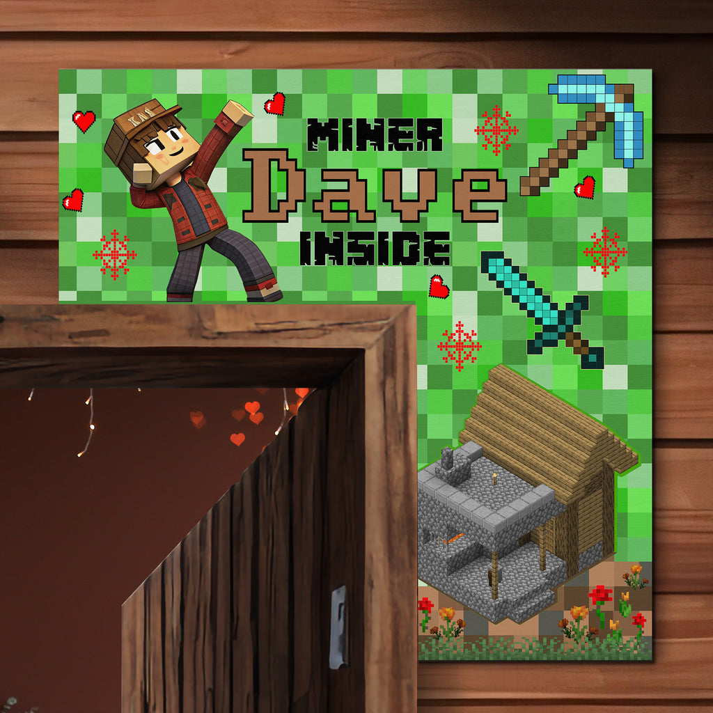PERSONALIZED Wooden Door Corner | CUSTOM Door Topper Name Plate for KIDS | Single/Double Layer | 10” & 15” Sizes | Gaming Miners