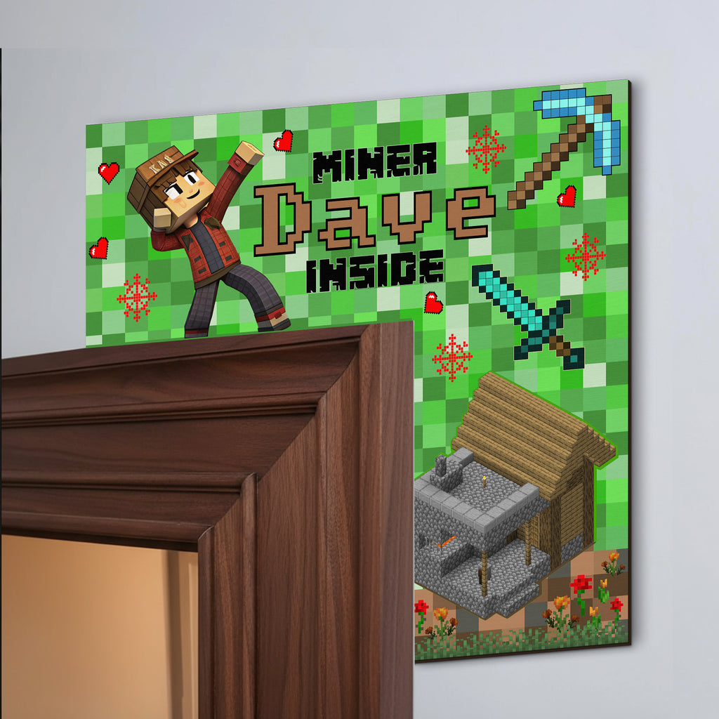 PERSONALIZED Wooden Door Corner | CUSTOM Door Topper Name Plate for KIDS | Single/Double Layer | 10” & 15” Sizes | Gaming Miners