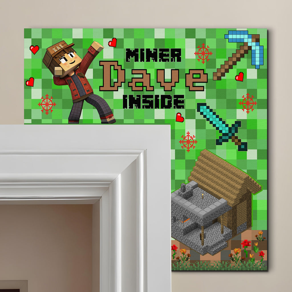 PERSONALIZED Wooden Door Corner | CUSTOM Door Topper Name Plate for KIDS | Single/Double Layer | 10” & 15” Sizes | Gaming Miners