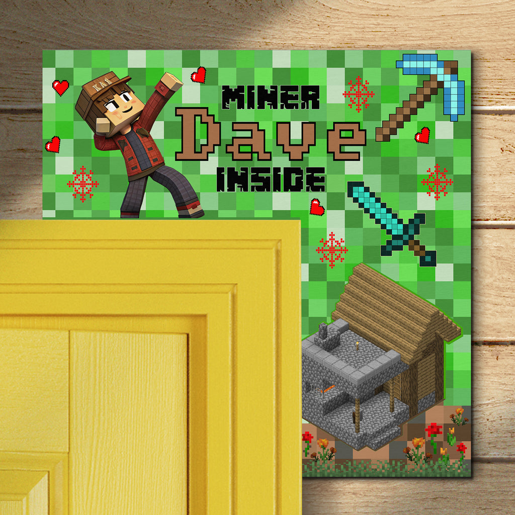 PERSONALIZED Wooden Door Corner | CUSTOM Door Topper Name Plate for KIDS | Single/Double Layer | 10” & 15” Sizes | Gaming Miners