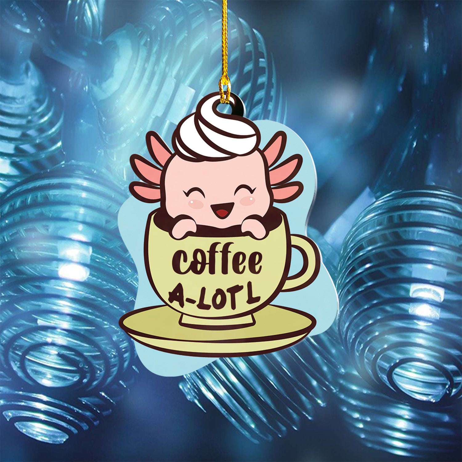 Axolotl Lover Gifts | Cute Axolotl Ornament | Acrylic Christmas Tree Hanging for Kids | Keepsake Xmas Decoration | Coffee A Lotl