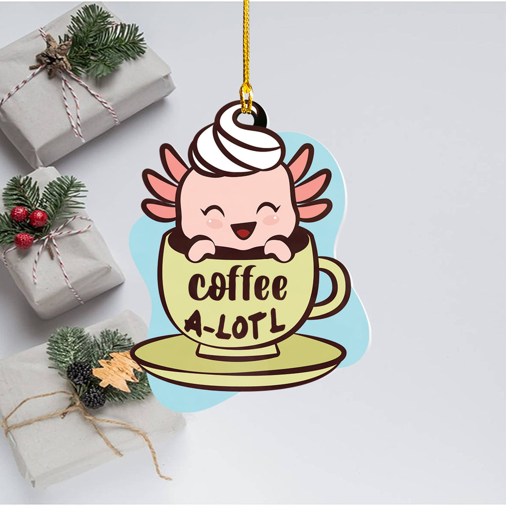 Axolotl Lover Gifts | Cute Axolotl Ornament | Acrylic Christmas Tree Hanging for Kids | Keepsake Xmas Decoration | Coffee A Lotl