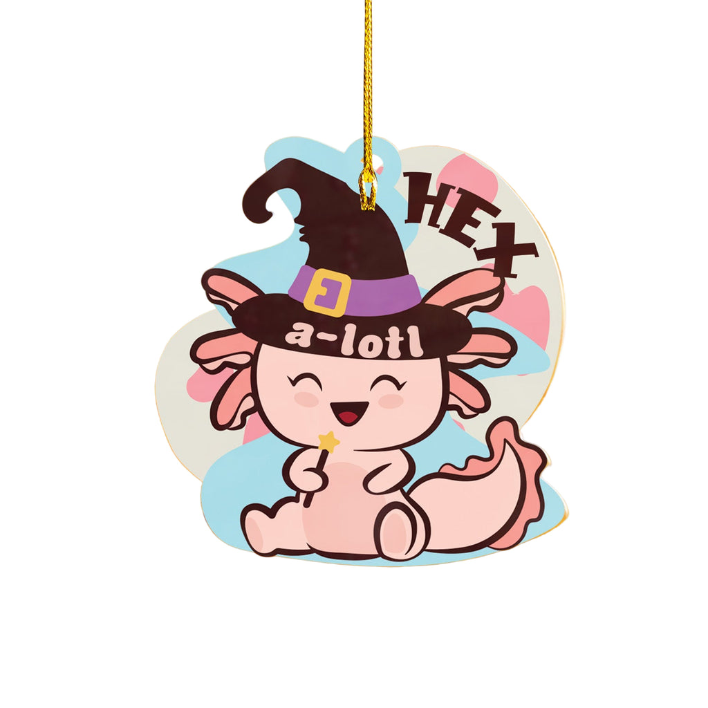 Cartoon character with a witch hat and 'Hex a lot!' text on a pumpkin background