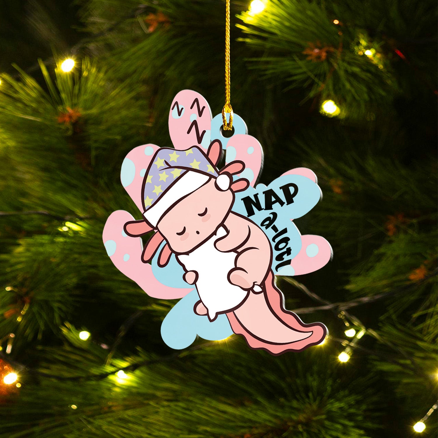 Axolotl Lover Gifts | Cute Axolotl Ornament | Acrylic Christmas Tree Hanging for Kids | Keepsake Xmas Decoration | Nap A Lotl