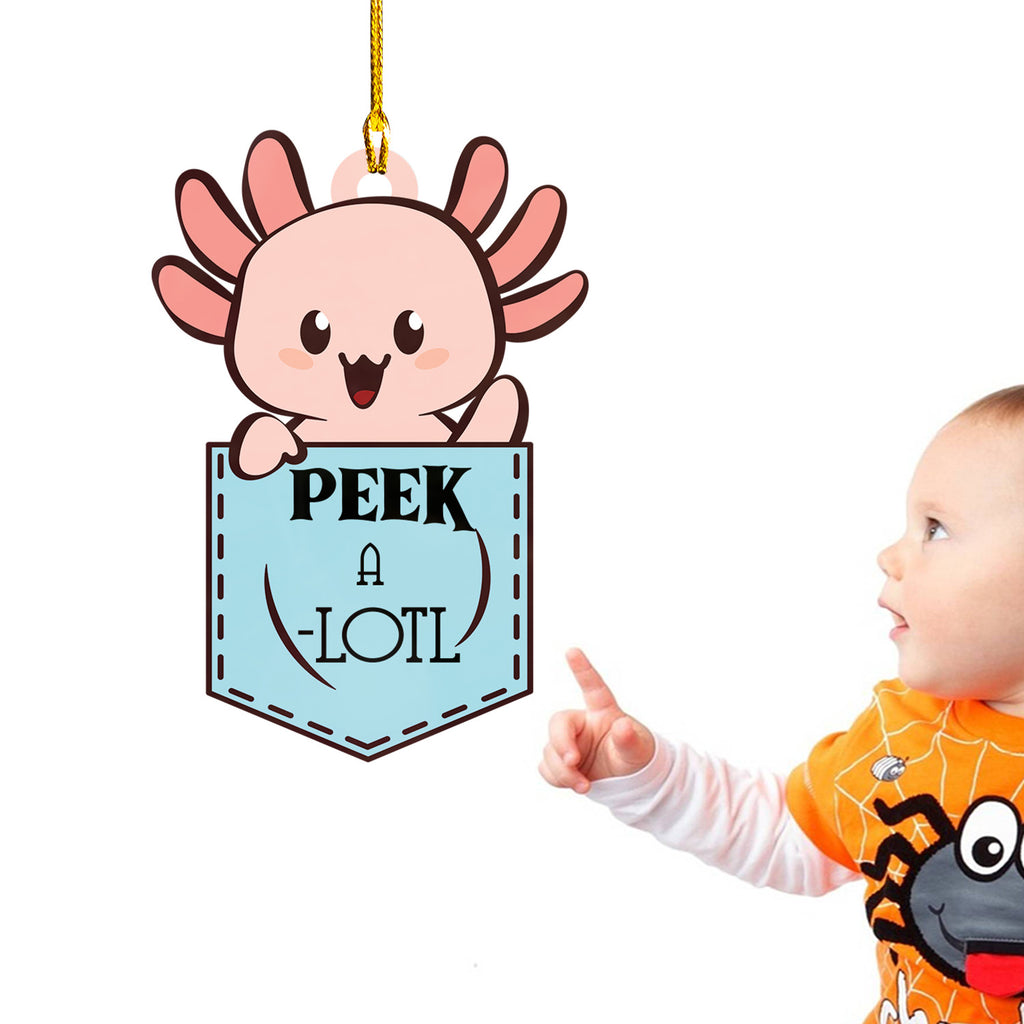Axolotl Lover Gifts | Cute Axolotl Ornament | Acrylic Christmas Tree Hanging for Kids | Keepsake Xmas Decoration | Peek A Lotl