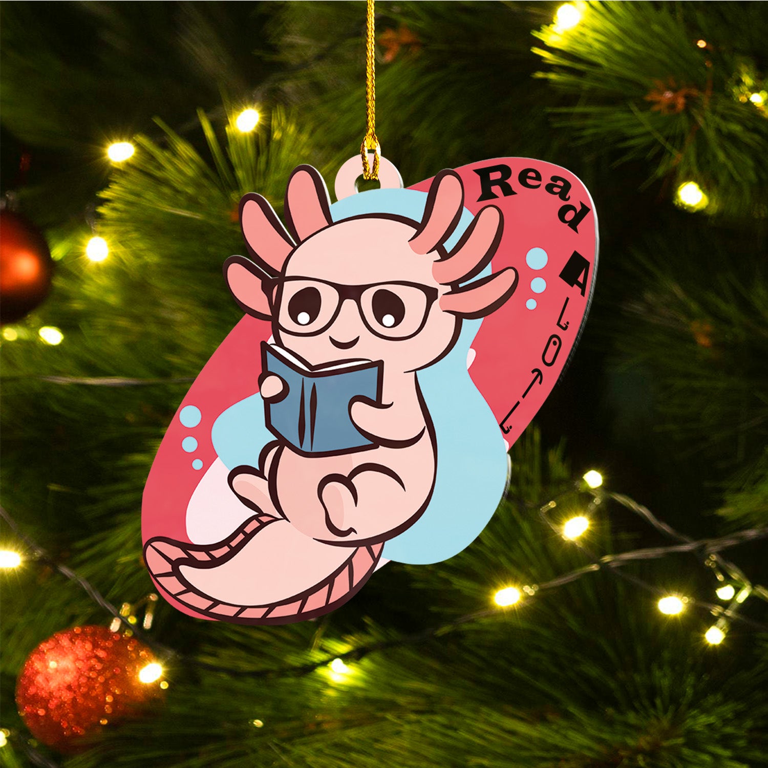 Axolotl Lover Gifts | Cute Axolotl Ornament | Acrylic Christmas Tree Hanging for Kids | Keepsake Xmas Decoration | Read A Lotl