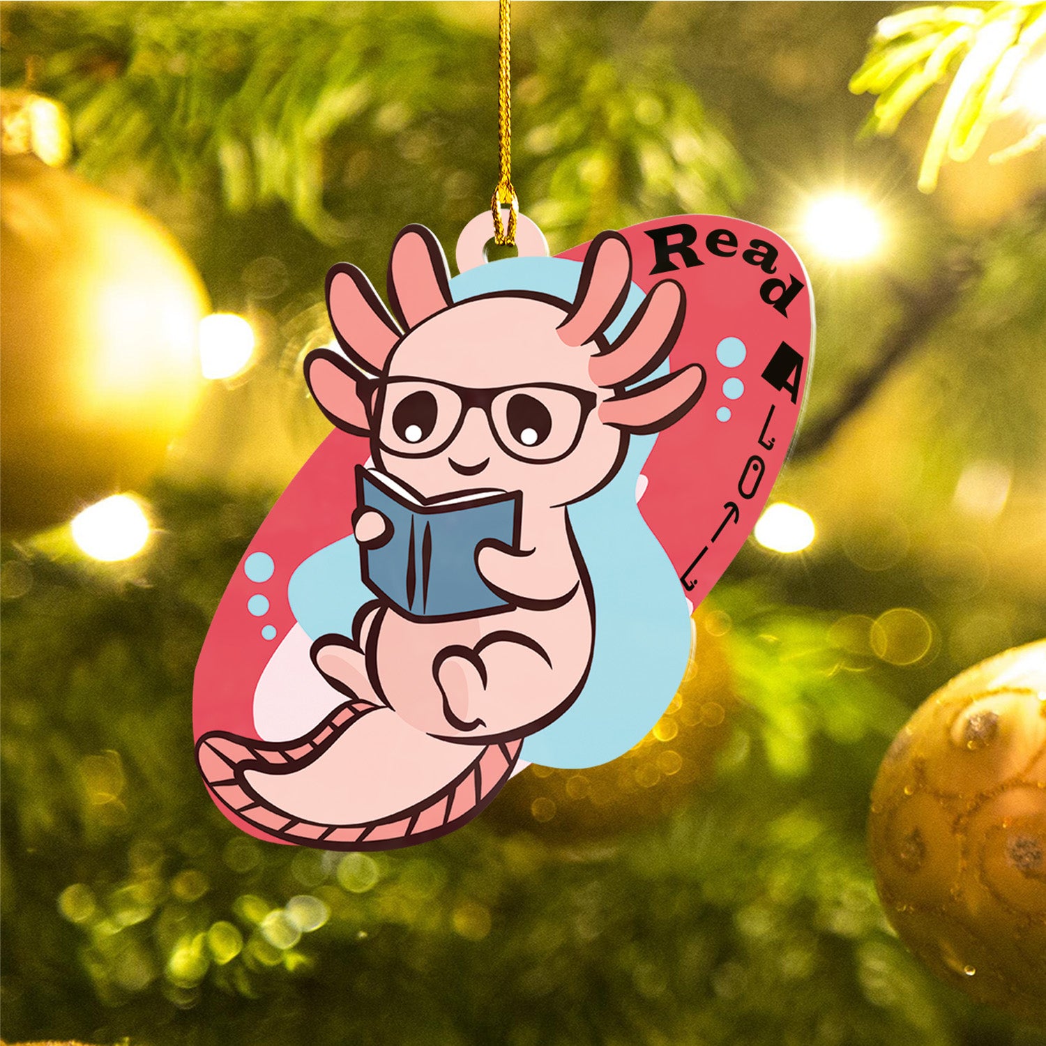 Axolotl Lover Gifts | Cute Axolotl Ornament | Acrylic Christmas Tree Hanging for Kids | Keepsake Xmas Decoration | Read A Lotl