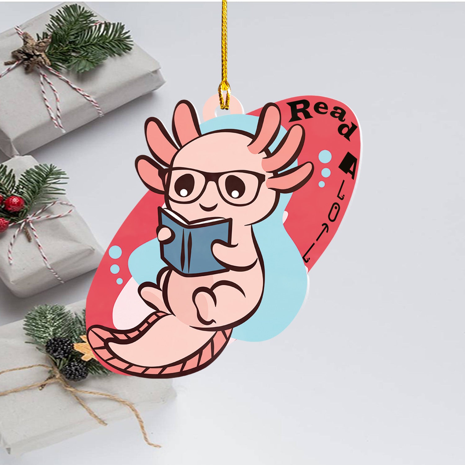 Axolotl Lover Gifts | Cute Axolotl Ornament | Acrylic Christmas Tree Hanging for Kids | Keepsake Xmas Decoration | Read A Lotl