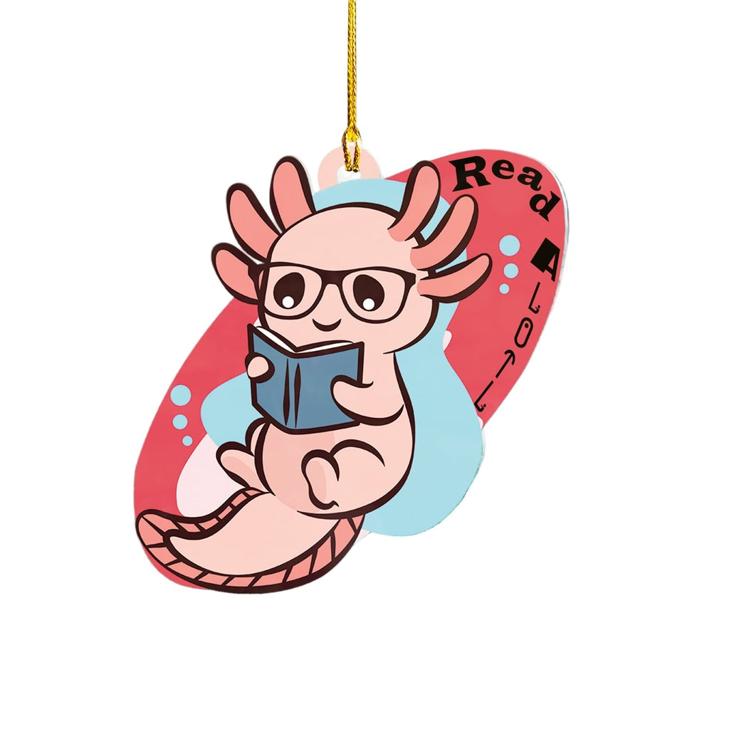 Decorative wall hanging with a cartoon character reading a book, against a wooden background.