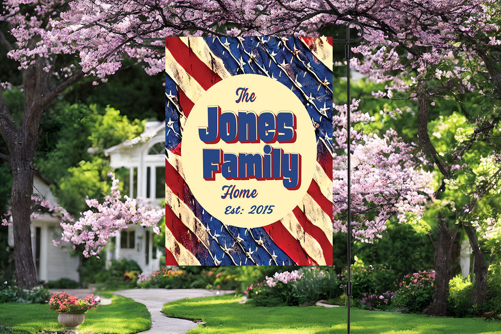 Custom GARDEN FLAGS | Welcome House Flag | Personalized Name | Double-Sided, UV Resistant Polyester | Stars and Stripes