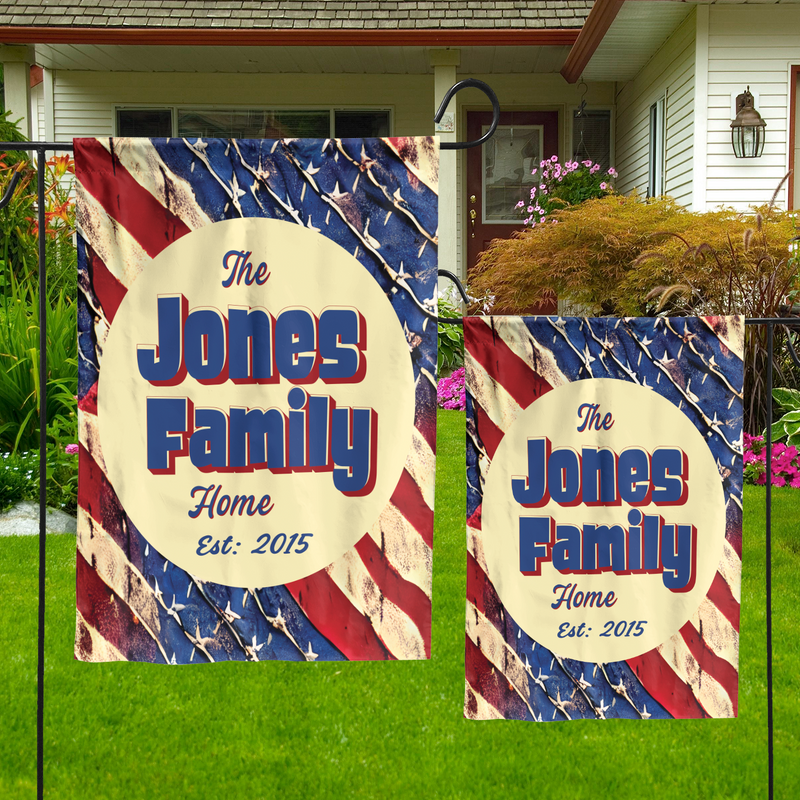 Personalized House Flag, Customized Family Last Name and Established Year, Patriotic American Garden Sign, Double Sided, Multiple Sizes, UV resistant, Polyester Garden Yard, Outdoor Decoration