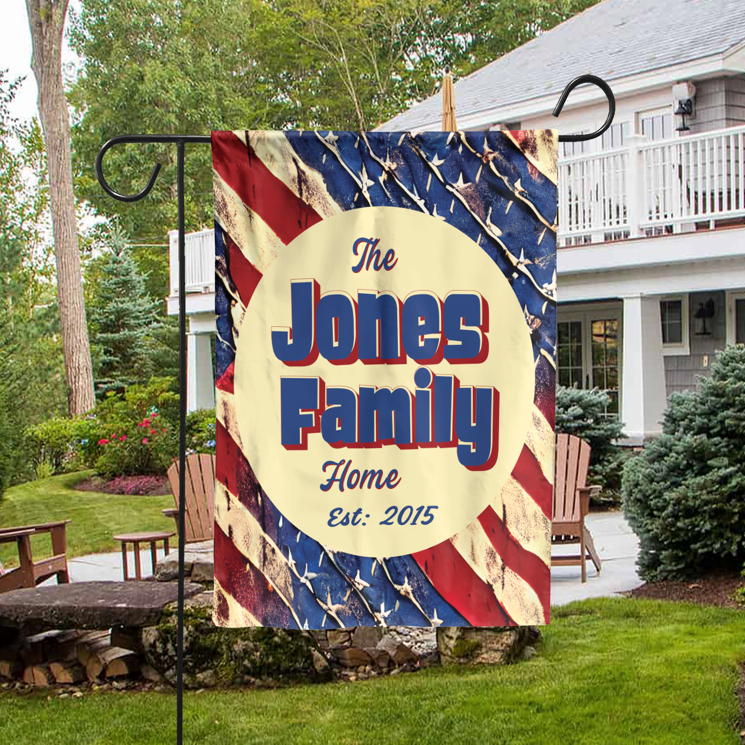 Custom GARDEN FLAGS | Welcome House Flag | Personalized Name | Double-Sided, UV Resistant Polyester | Stars and Stripes