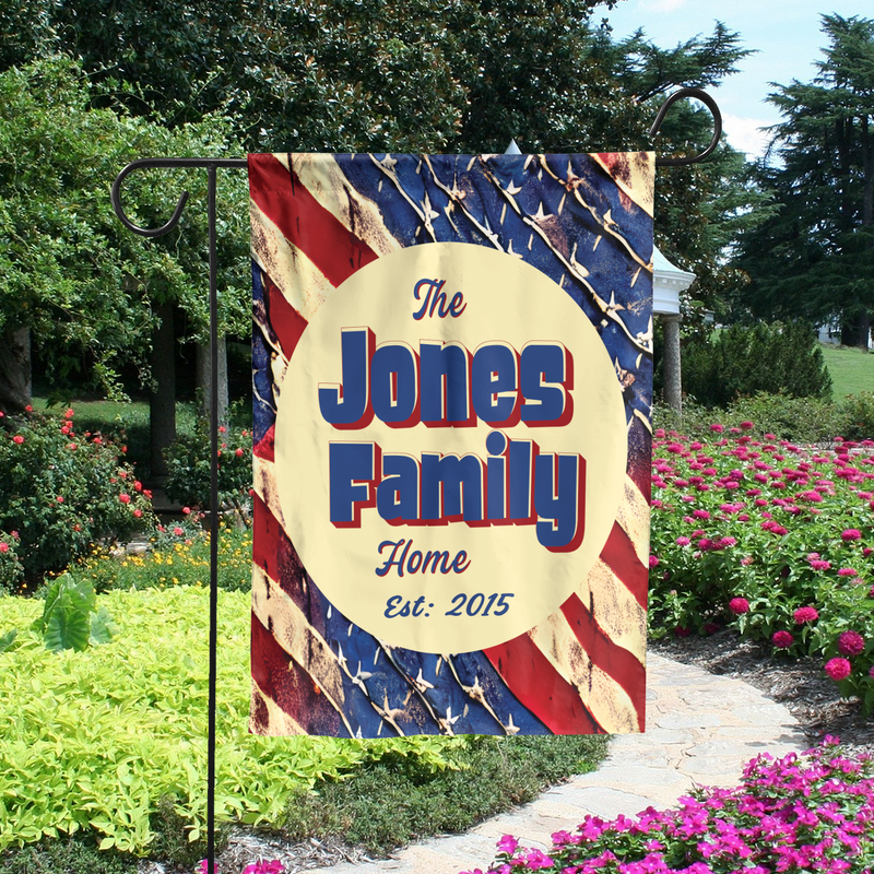 Personalized House Flag, Customized Family Last Name and Established Year, Patriotic American Garden Sign, Double Sided, Multiple Sizes, UV resistant, Polyester Garden Yard, Outdoor Decoration