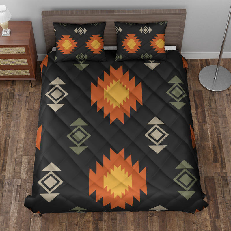 Navajo Quilted Bedding Set | Bright Boho Black Comforters | Geometric Bedspreads with matching Pillowcase