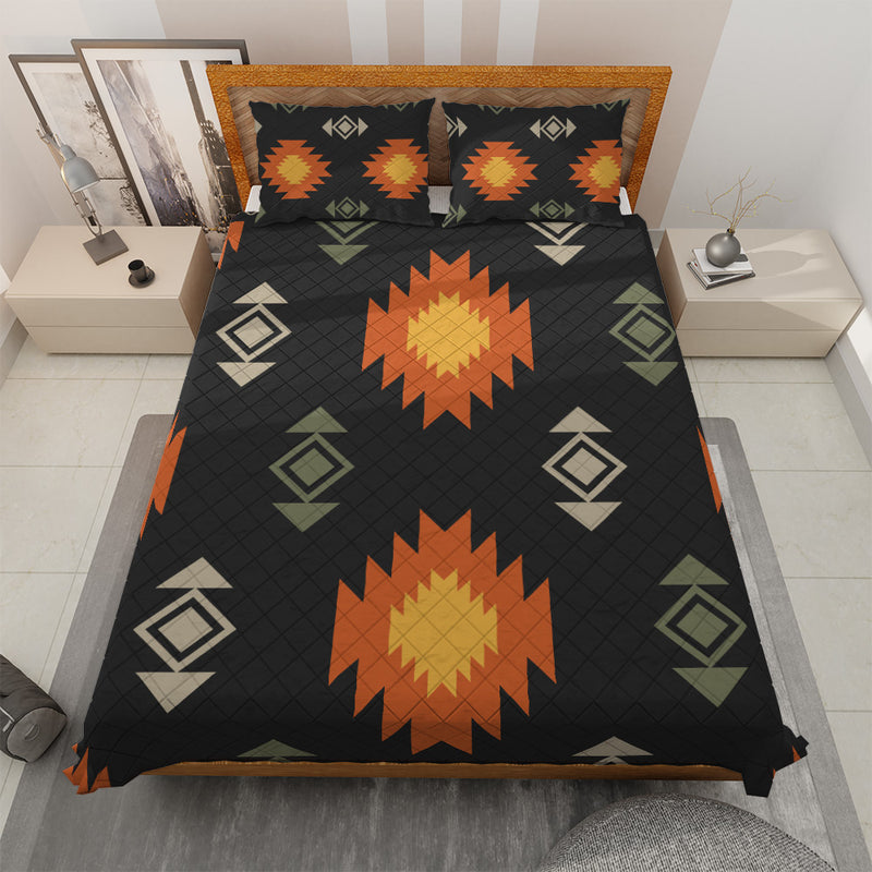 Navajo Quilted Bedding Set | Bright Boho Black Comforters | Geometric Bedspreads with matching Pillowcase