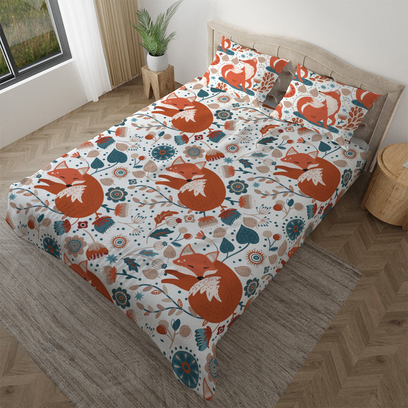 Duvet cover with matching Pillow cases | Luxury Bedding set | Twin, Queen, King Sizes | Nordic Animals Foxes