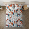 Scandinavian Horse bedding displayed at an angle on a bed