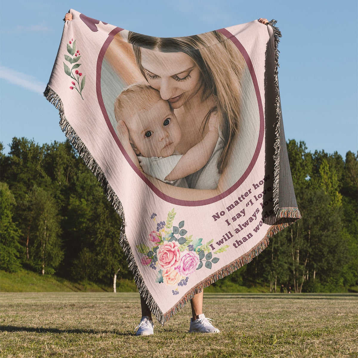 Personalized woven blanket for Mom in 60 by 80 inch size