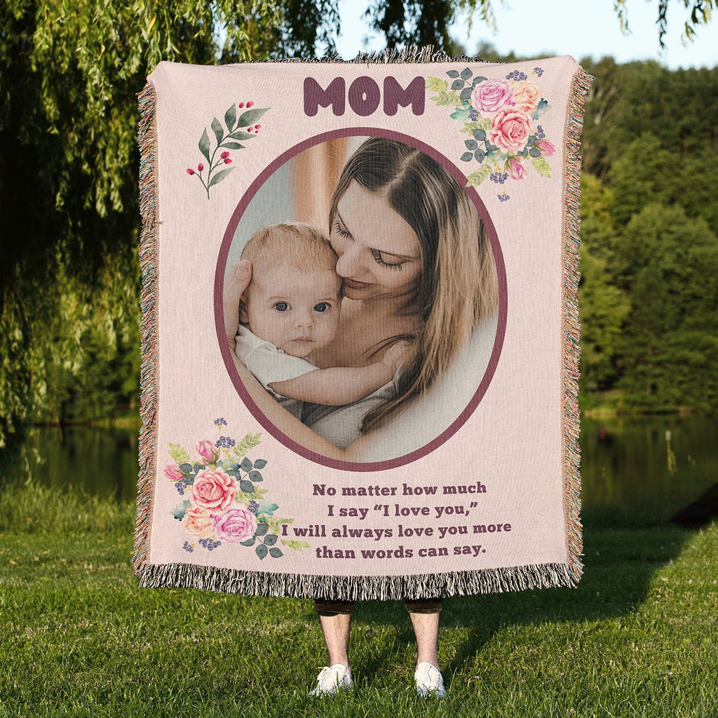 Custom woven photo gift for Mom in 50 by 60 inch size