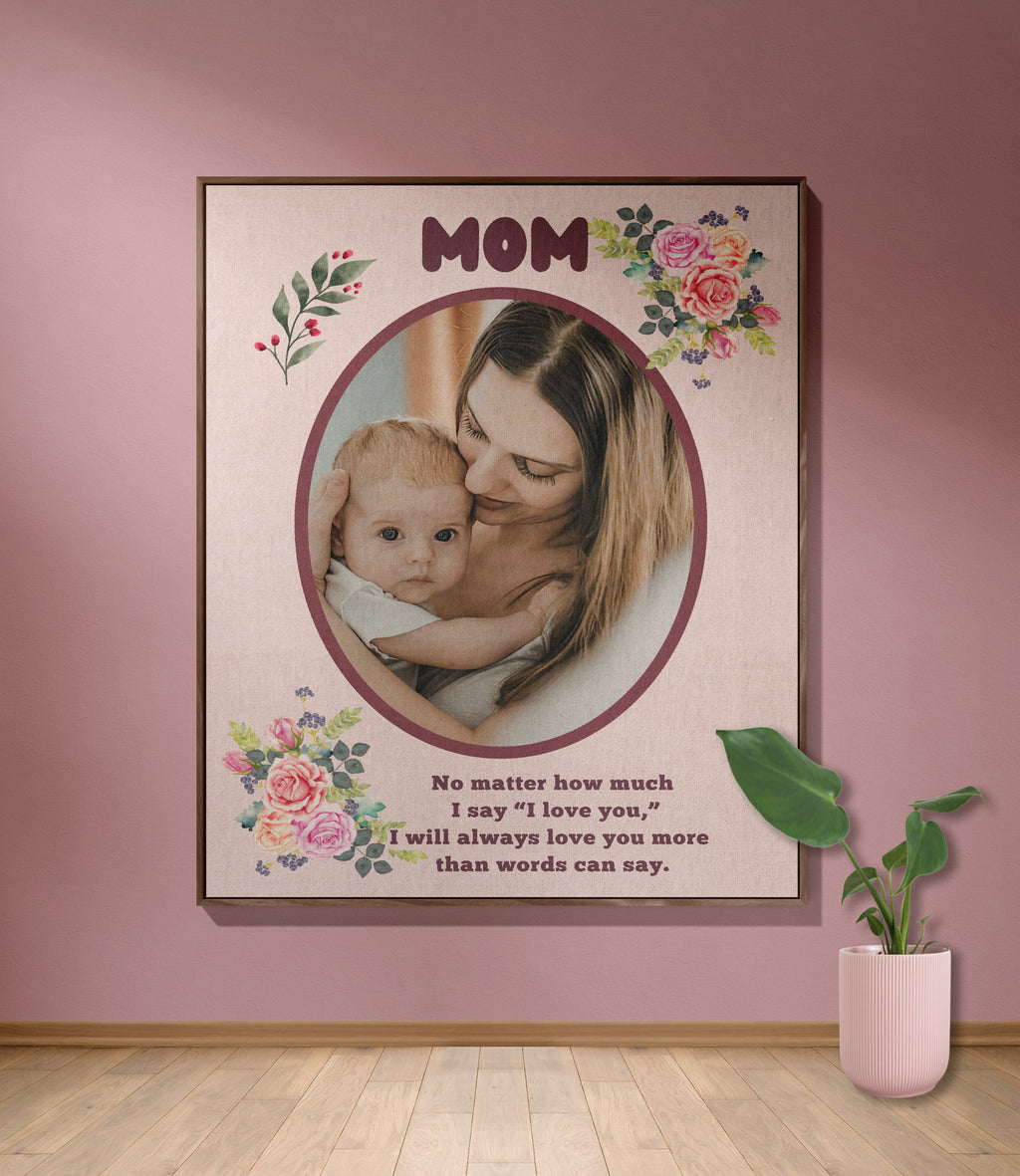 Personalized photo tapestry for Mom displayed as sentimental wall decor