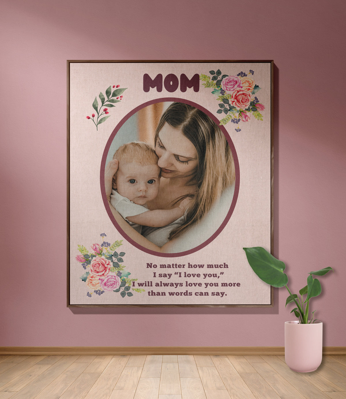 Personalized photo tapestry for Mom displayed as sentimental wall decor