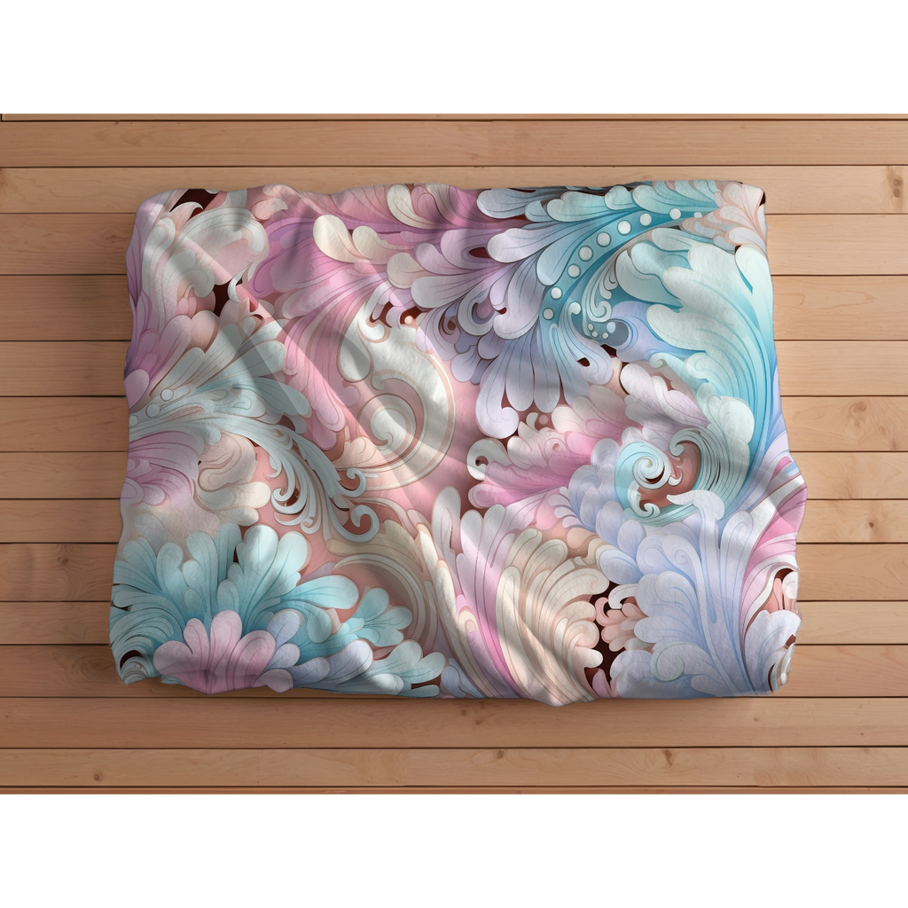 Pastel Pink Paisley duvet cover set folded to show printed design