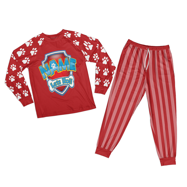 Matching Christmas Family Pjs | Paws and Bones Red Custom Pajama Set for Kids | Personalized Costume for Birthday
