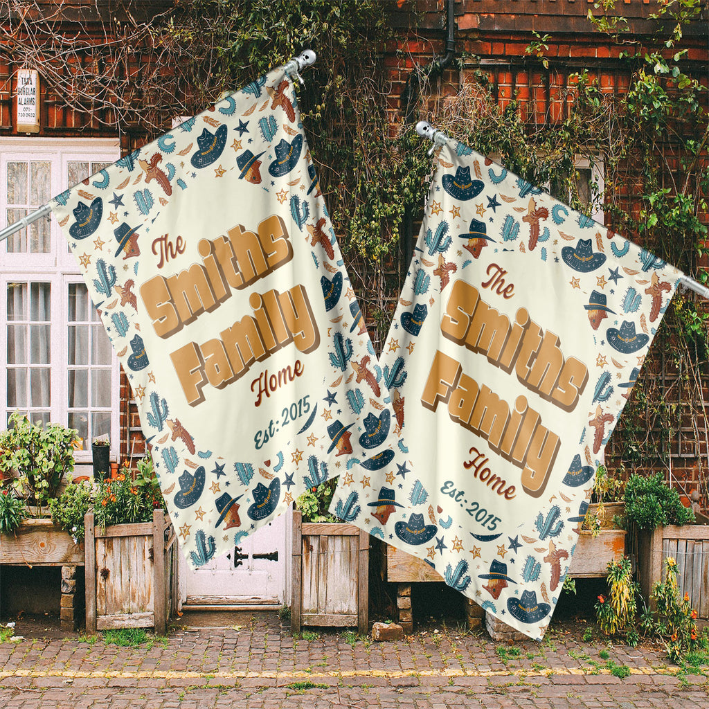 Custom GARDEN FLAGS | Welcome House Flag | Personalized Name | Double-Sided, UV Resistant Polyester | Cowboy Rodeo