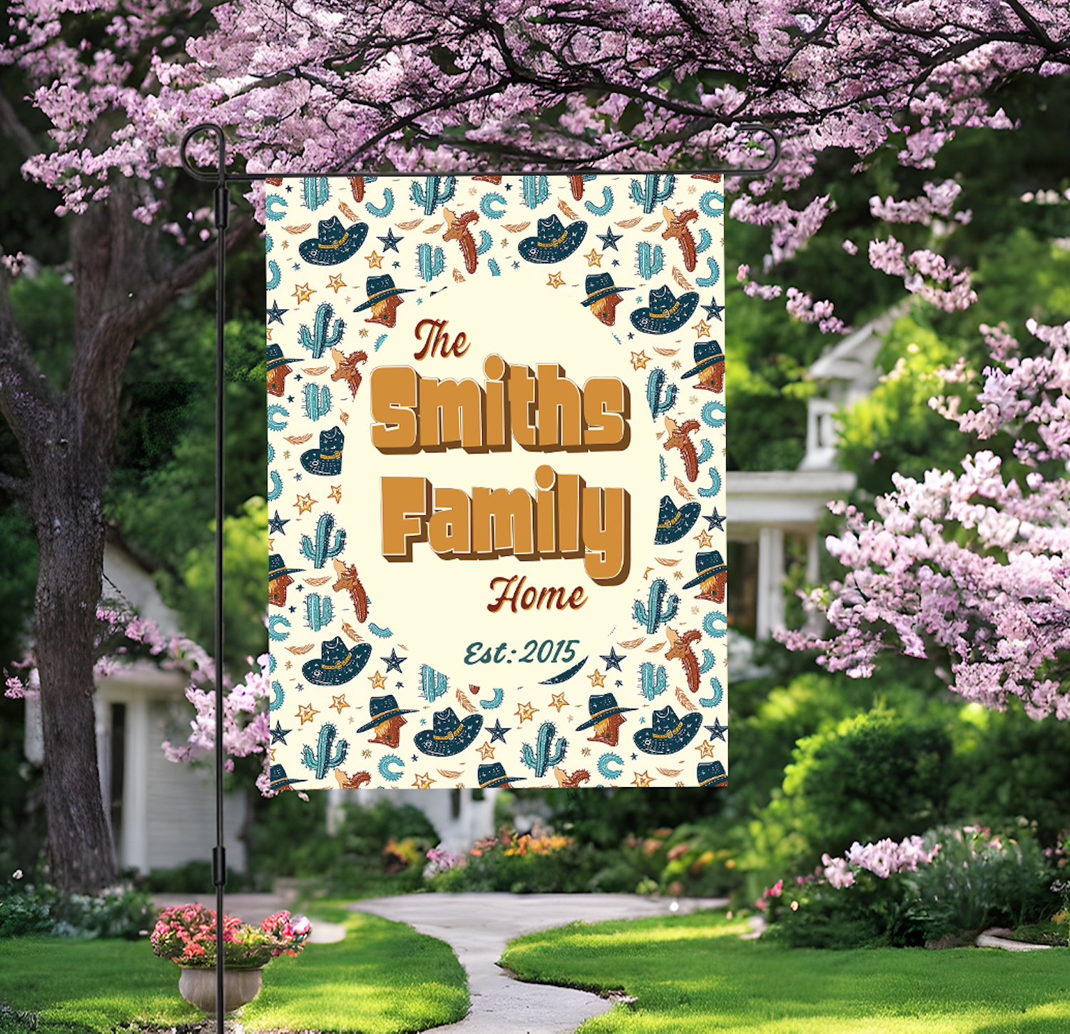 Custom GARDEN FLAGS | Welcome House Flag | Personalized Name | Double-Sided, UV Resistant Polyester | Cowboy Rodeo