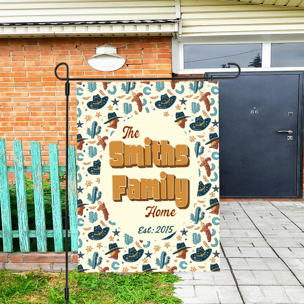 Custom GARDEN FLAGS | Welcome House Flag | Personalized Name | Double-Sided, UV Resistant Polyester | Cowboy Rodeo
