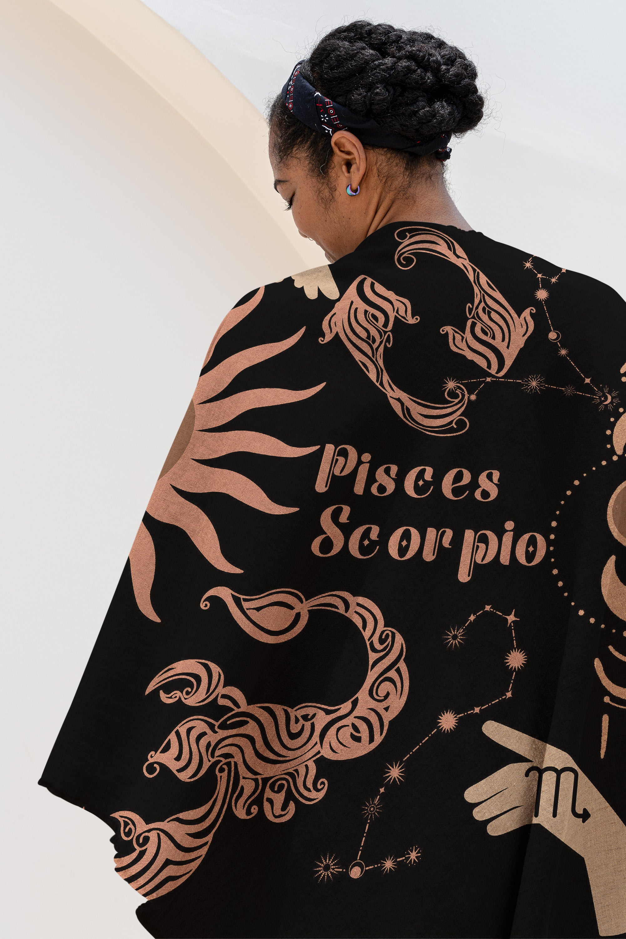 Pisces and Scorpio Zodiac Compatibility Woven Throw Tapestry - Elevate home decor with this boho-inspired, celestial charm blanket. Perfect for astrology enthusiasts, featuring Pisces and Scorpio sun signs, adding unique, artistic flair to your living space. Premium cotton, cozy, and 