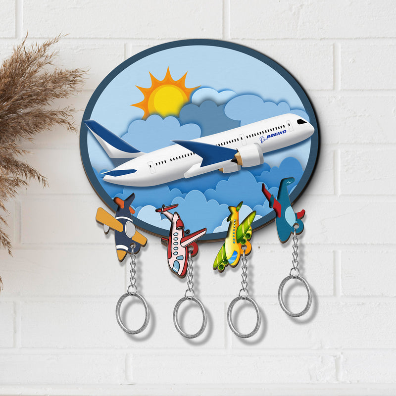 Wooden Key Holder for wall - Unique Housewarming Gift | Useful Key Ring Organizer - Airplane Keys