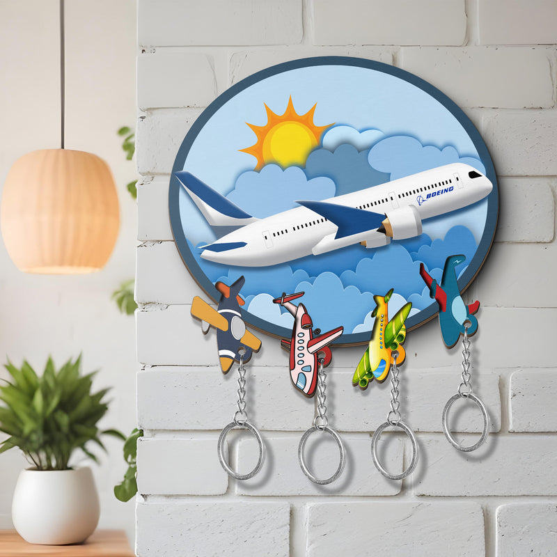 Wooden Key Holder for wall - Unique Housewarming Gift | Useful Key Ring Organizer - Airplane Keys