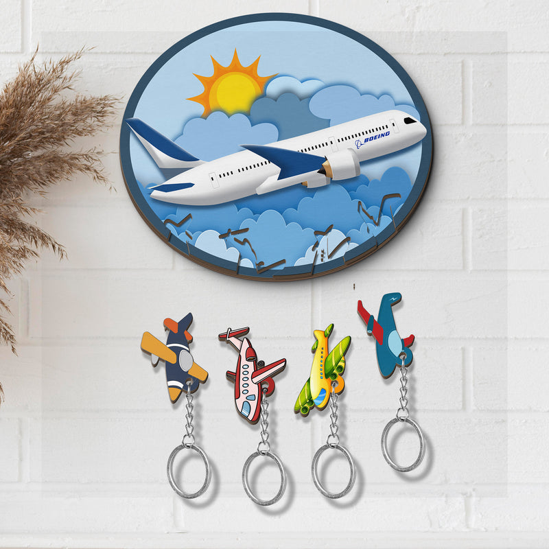 Wooden Key Holder for wall - Unique Housewarming Gift | Useful Key Ring Organizer - Airplane Keys