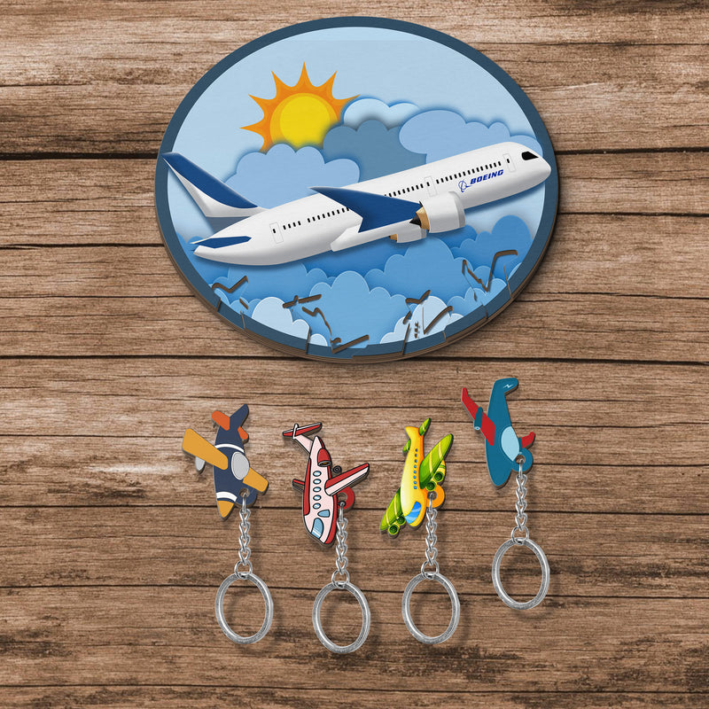 Wooden Key Holder for wall - Unique Housewarming Gift | Useful Key Ring Organizer - Airplane Keys