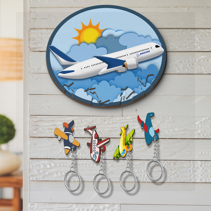 Wooden Key Holder for wall - Unique Housewarming Gift | Useful Key Ring Organizer - Airplane Keys