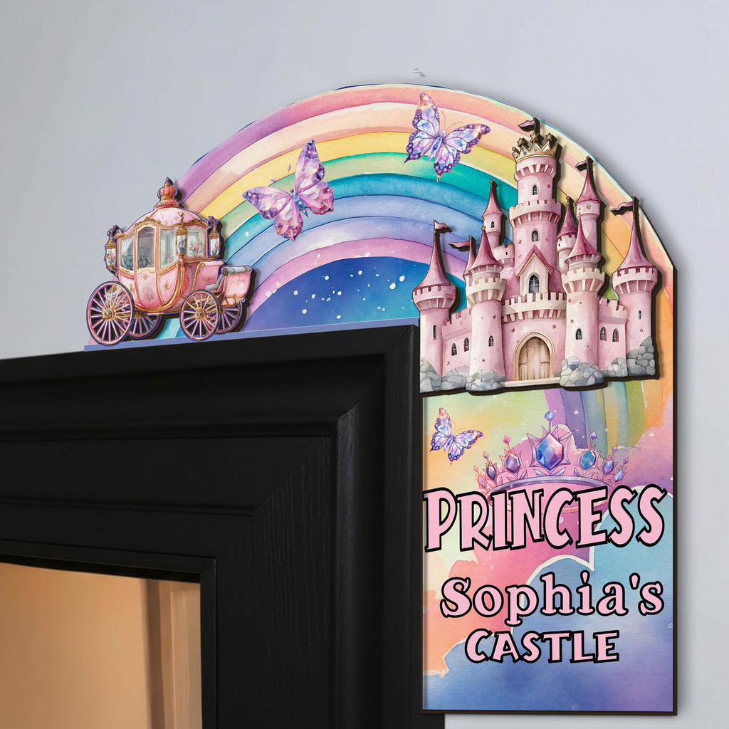 PERSONALIZED Wooden Door Corner | CUSTOM Door Topper Name Plate for KIDS | Single/Double Layer | 10” & 15” Sizes | Princess