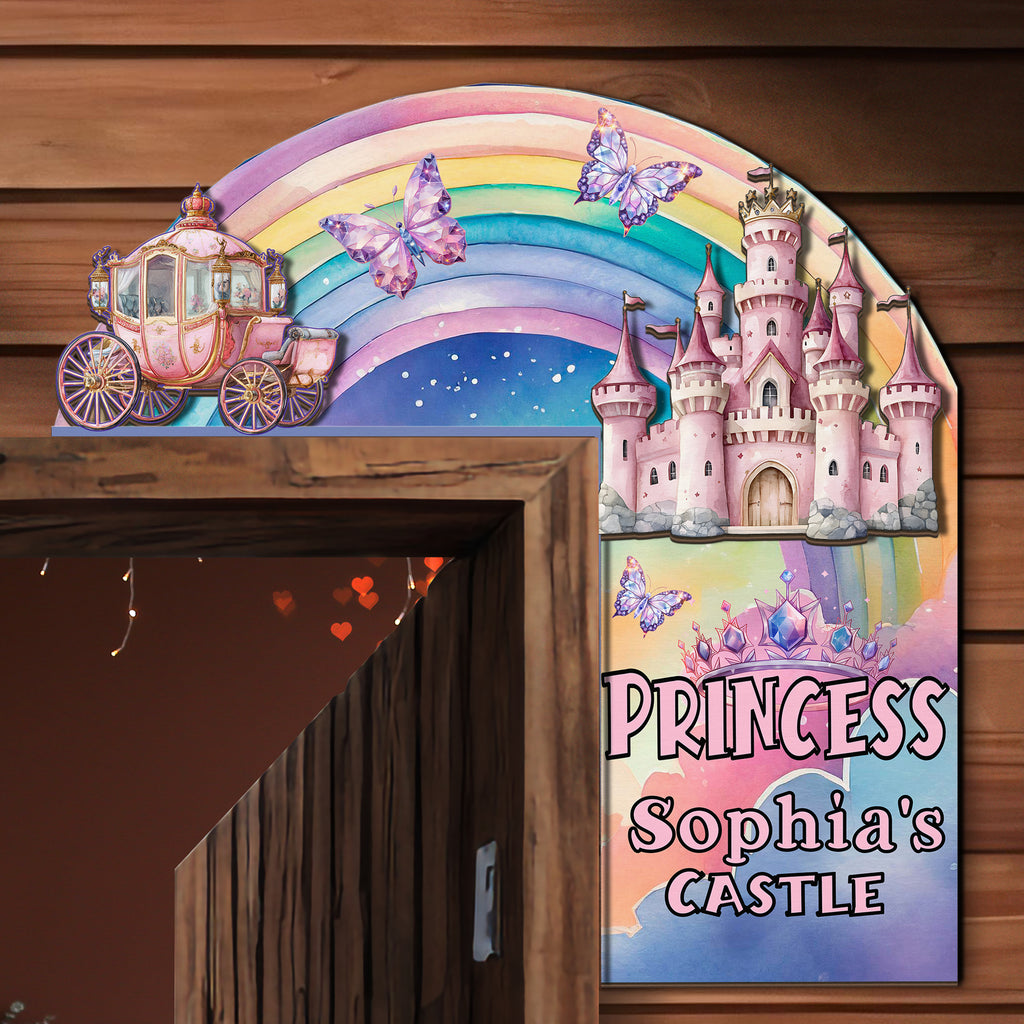 PERSONALIZED Wooden Door Corner | CUSTOM Door Topper Name Plate for KIDS | Single/Double Layer | 10” & 15” Sizes | Princess