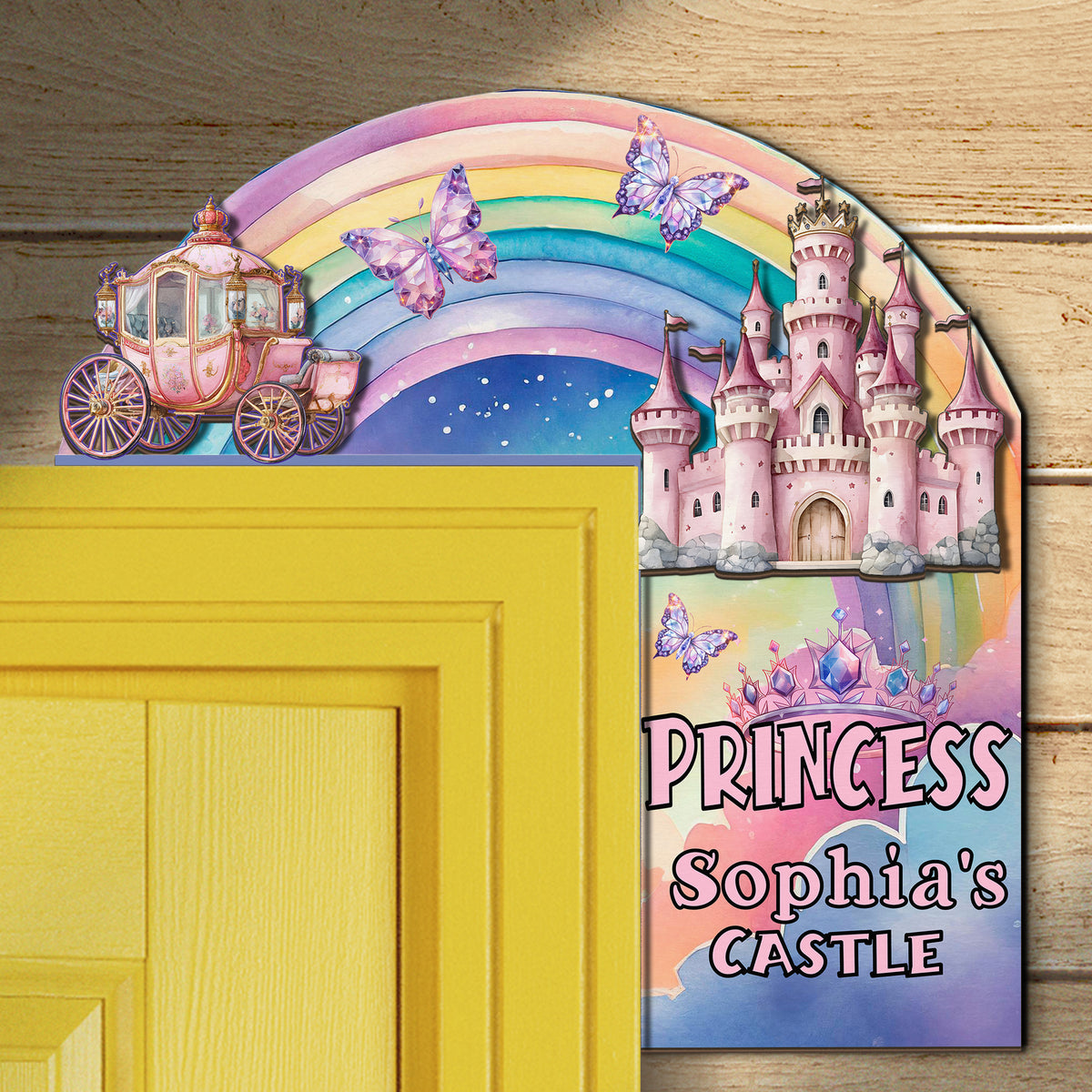 PERSONALIZED Wooden Door Corner | CUSTOM Door Topper Name Plate for KIDS | Single/Double Layer | 10” & 15” Sizes | Princess