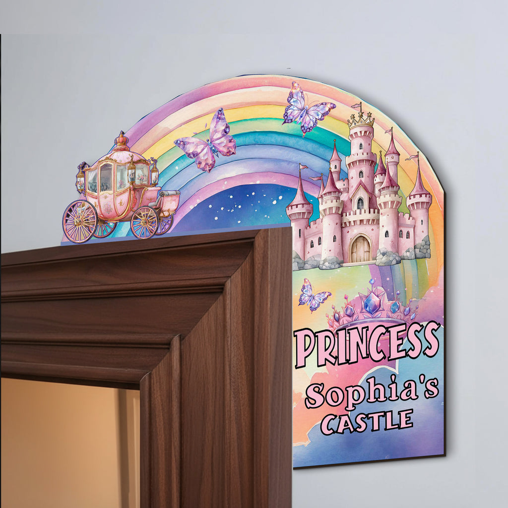 PERSONALIZED Wooden Door Corner | CUSTOM Door Topper Name Plate for KIDS | Single/Double Layer | 10” & 15” Sizes | Princess
