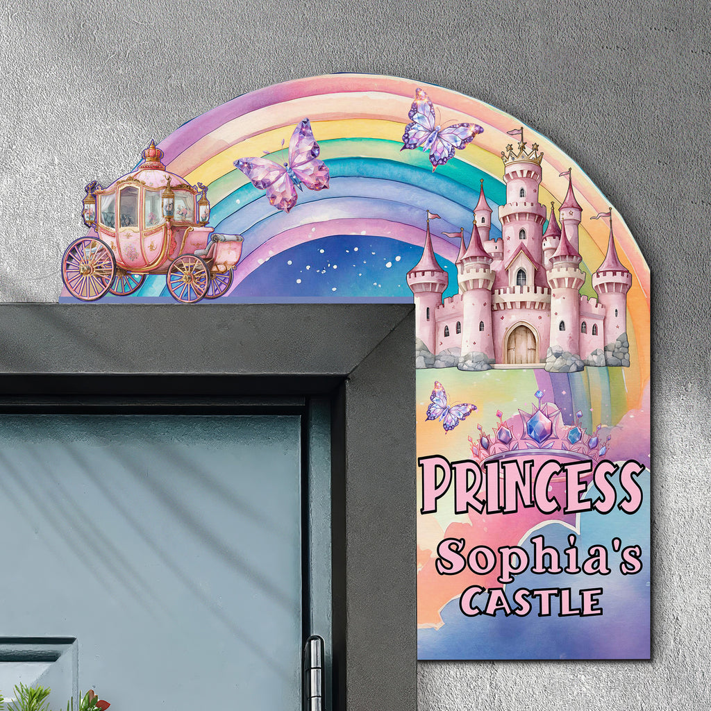 PERSONALIZED Wooden Door Corner | CUSTOM Door Topper Name Plate for KIDS | Single/Double Layer | 10” & 15” Sizes | Princess