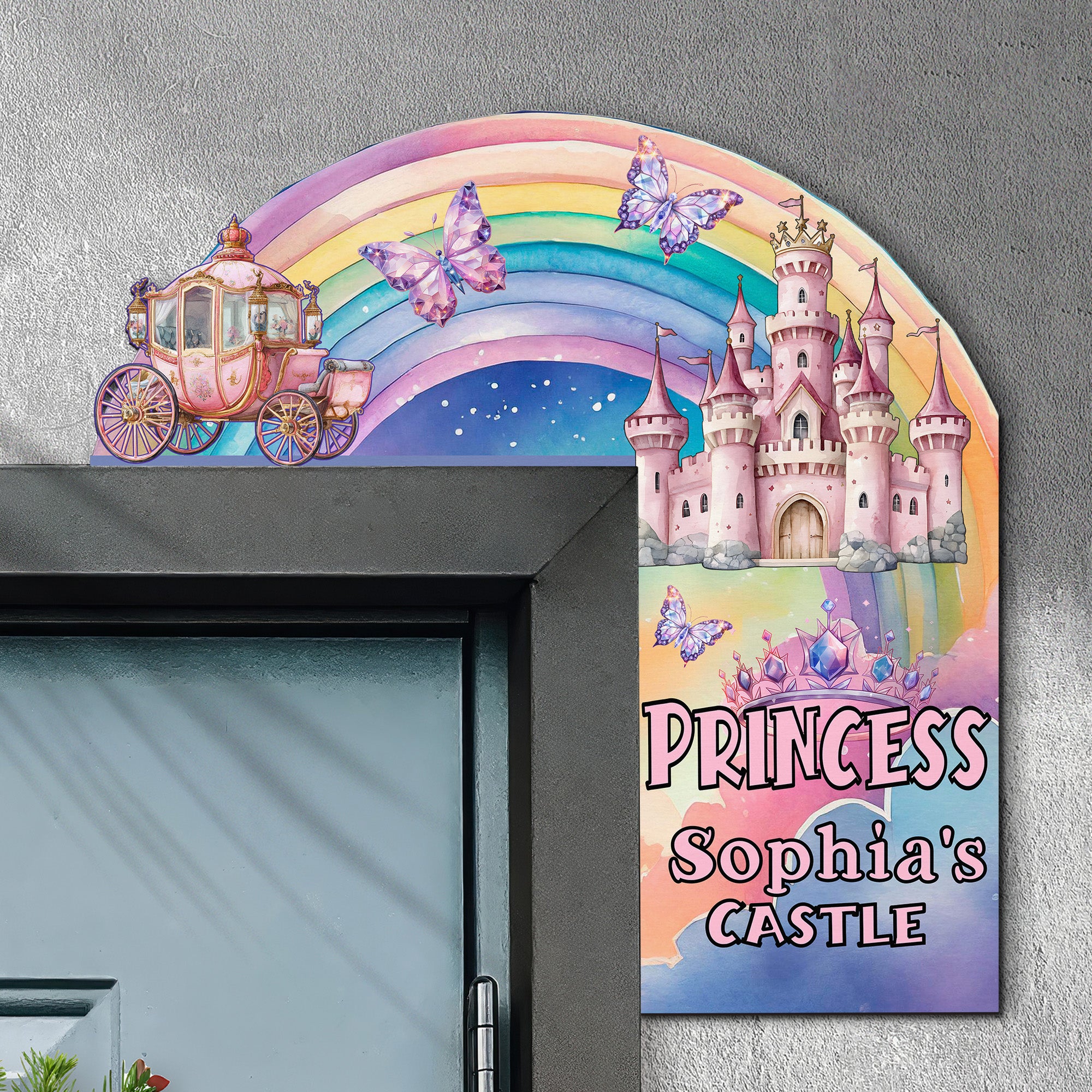 PERSONALIZED Wooden Door Corner | CUSTOM Door Topper Name Plate for KIDS | Single/Double Layer | 10” & 15” Sizes | Princess