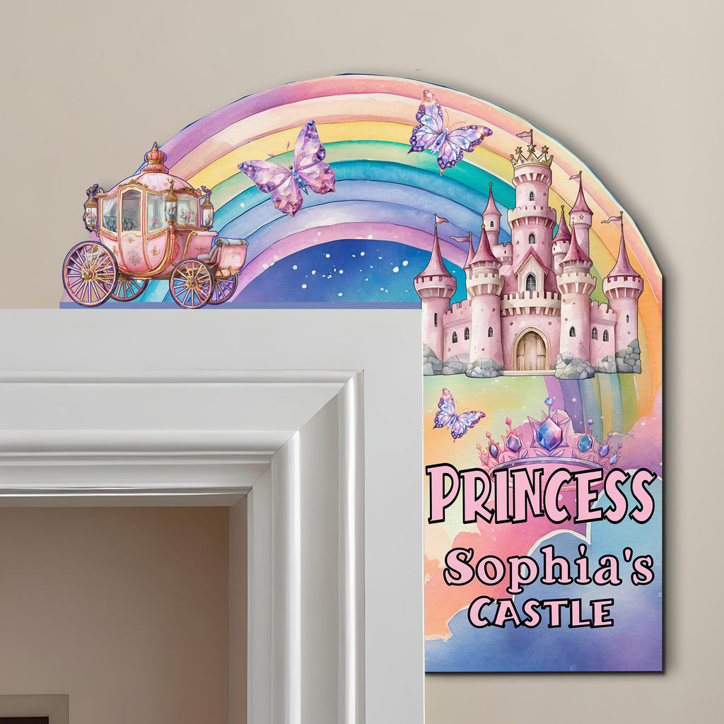 PERSONALIZED Wooden Door Corner | CUSTOM Door Topper Name Plate for KIDS | Single/Double Layer | 10” & 15” Sizes | Princess