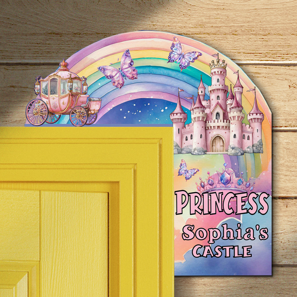 PERSONALIZED Wooden Door Corner | CUSTOM Door Topper Name Plate for KIDS | Single/Double Layer | 10” & 15” Sizes | Princess